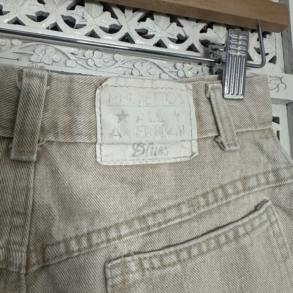 Vintage 80's 90's Khaki Neutral Retro Boho Raw Hem Denim Skirt Sz XS - Picture 3 of 7